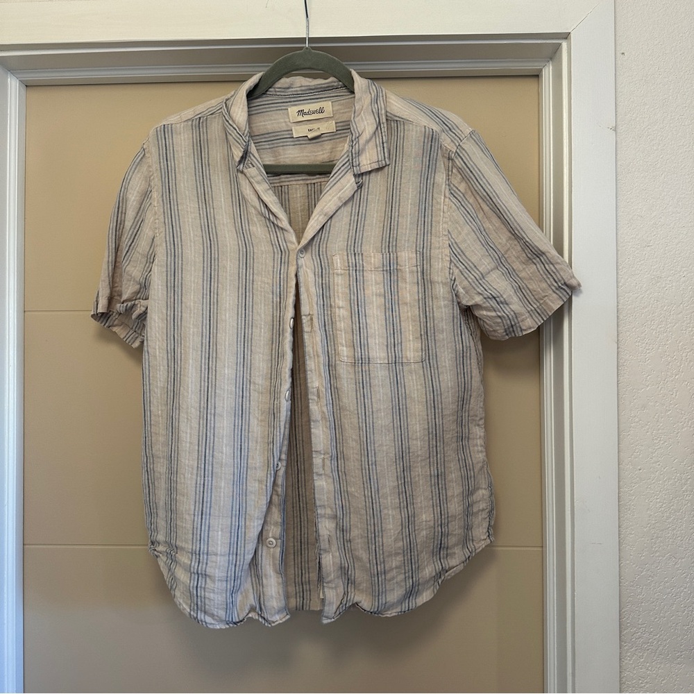 Madewell Men's Striped Blue Tan Shirt